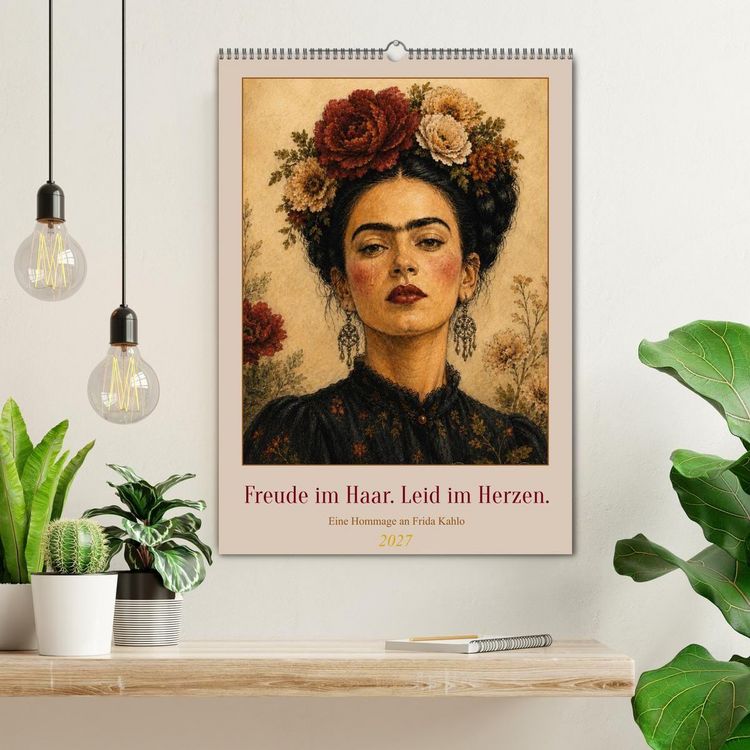 Produktbild: Freude im Haar. Leid im Herzen. Eine Hommage an Frida Kahlo (Wandkalender 2027 DIN A2 hoch), CALVENDO Monatskalender