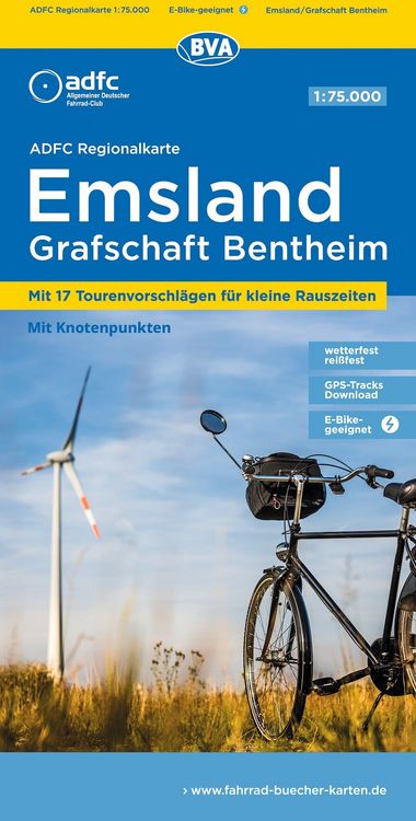 Produktbild: BVA ADFC Regionalkarte Emsland, Grafschaft Bentheim mit Knotenpunkten 1:75.000