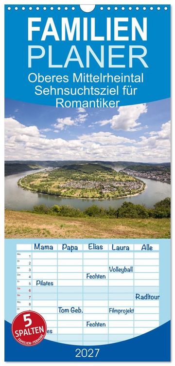 Produktbild: Familienplaner 2027 - Oberes Mittelrheintal Sehnsuchtsziel f&uuml;r Romantiker mit 5 Spalten (Wandkalender, 21 x 45 cm) CALVENDO
