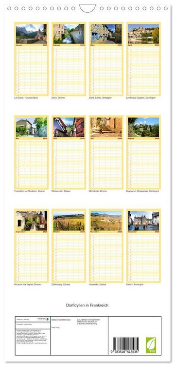 Produktbild: Familienplaner 2026 - Dorfidyllen in Frankreich mit 5 Spalten (Wandkalender, 21 x 45 cm) CALVENDO