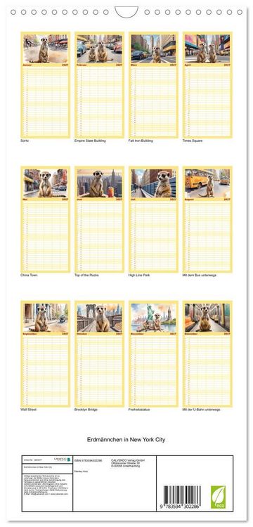 Produktbild: Familienplaner 2027 - Erdm&auml;nnchen in New York City mit 5 Spalten (Wandkalender, 21 x 45 cm) CALVENDO