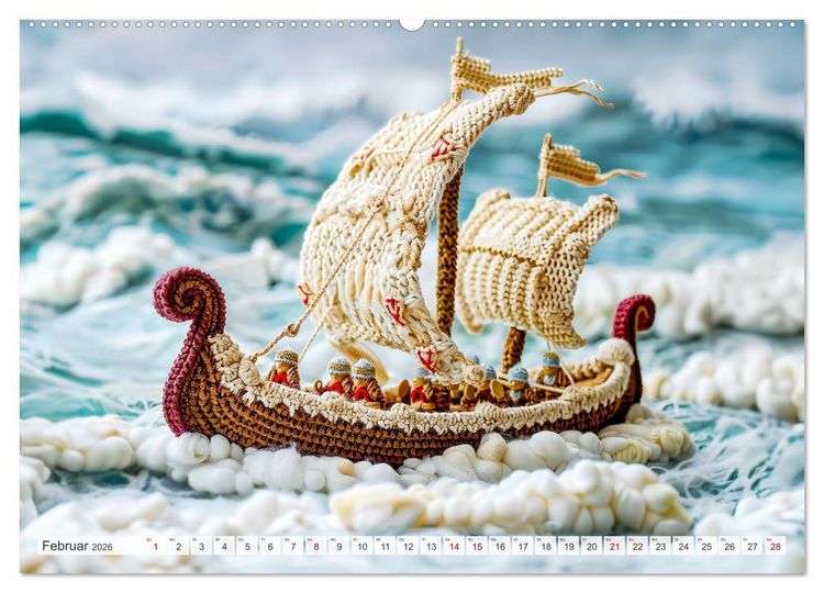 Produktbild: Zauberhafte Wikinger - Nordische Mythologie aus H&auml;kel- und Strickwolle (hochwertiger Premium Wandkalender 2026 DIN A2 quer), Kunstdruck in Hochglanz