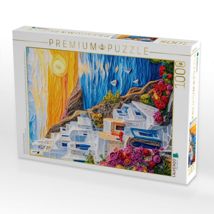 Produktbild: CALVENDO Puzzle Santorin mit Sonnenuntergang | 1000 Teile Lege-Gr&ouml;&szlig;e 64x48cm Foto-Puzzle f&uuml;r gl&uuml;ckliche Stunden