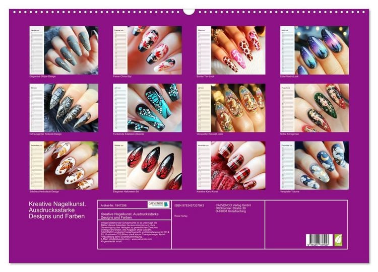Produktbild: Kreative Nagelkunst. Ausdrucksstarke Designs und Farben (Wandkalender 2026 DIN A2 quer), CALVENDO Monatskalender
