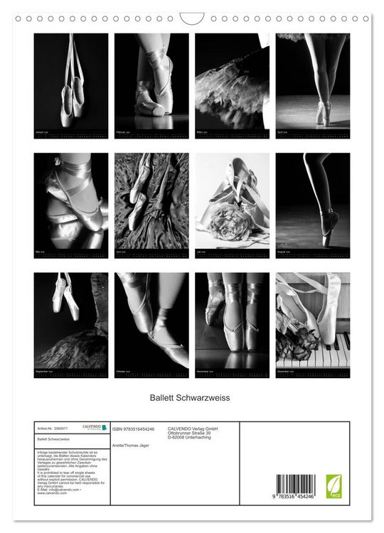 Produktbild: Ballett Schwarzweiss (Wandkalender 2026 DIN A3 hoch), CALVENDO Monatskalender