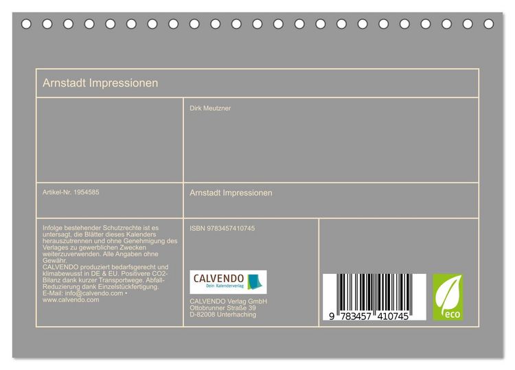 Produktbild: Arnstadt Impressionen (Tischkalender 2026 DIN A5 quer), CALVENDO Monatskalender