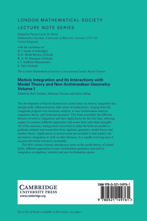Produktbild: Motivic Integration and its Interactions with Model Theory and Non-Archimedean Geometry