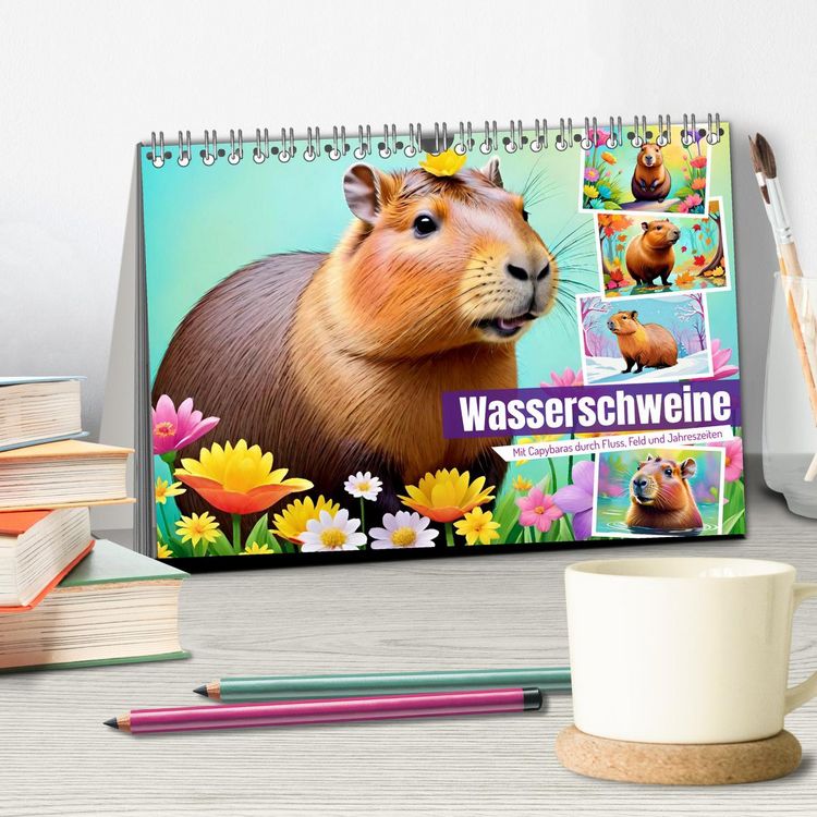Produktbild: Wasserschweine. Mit Capybaras durch Fluss, Feld und Jahreszeiten (Tischkalender 2026 DIN A5 quer), CALVENDO Monatskalender