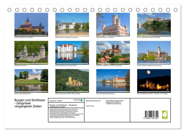 Produktbild: Burgen und Schl&ouml;sser - Zeugnisse vergangener Zeiten (Tischkalender 2026 DIN A5 quer), CALVENDO Monatskalender