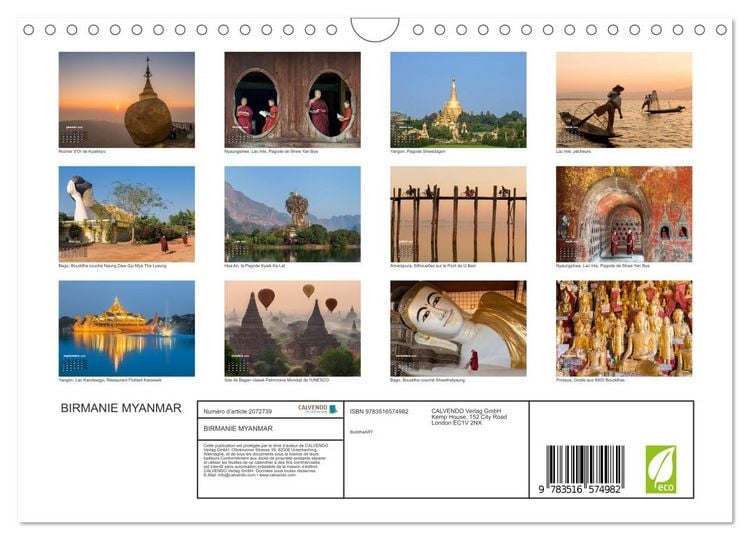 Produktbild: BIRMANIE MYANMAR (Calendrier mural 2026 DIN A4 vertical), CALVENDO calendrier mensuel