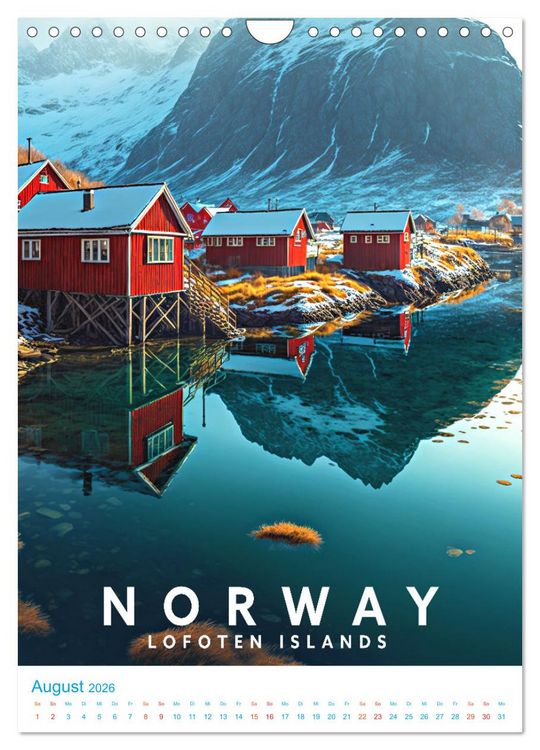 Produktbild: Lofoten - Old School Poster Style (Wandkalender 2026 DIN A4 hoch), CALVENDO Monatskalender