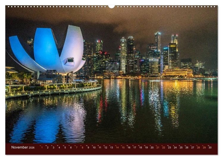 Produktbild: Nachtansichten Singapur City (hochwertiger Premium Wandkalender 2026 DIN A2 quer), Kunstdruck in Hochglanz