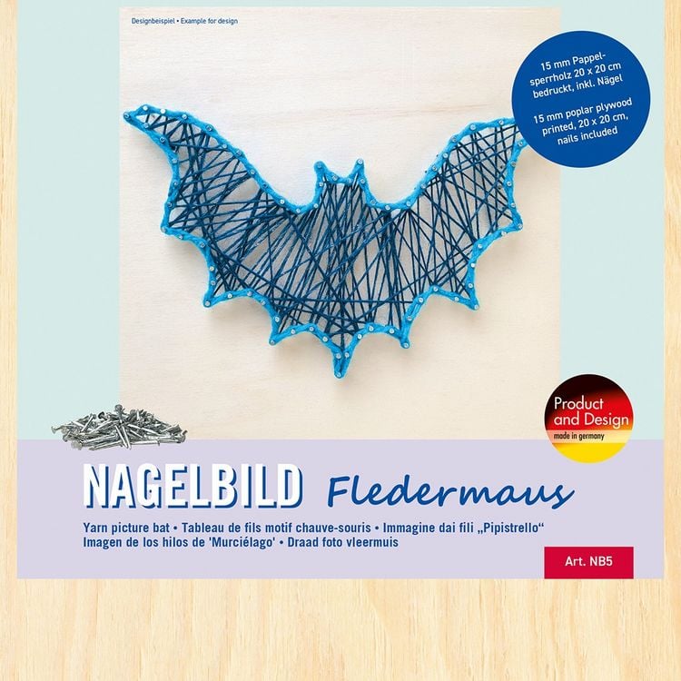Produktbild: PEBARO NB5 - Nagelbild Fledermaus, Fadenbild 20x20cm, String Art Bastelset inkl. N&auml;gel