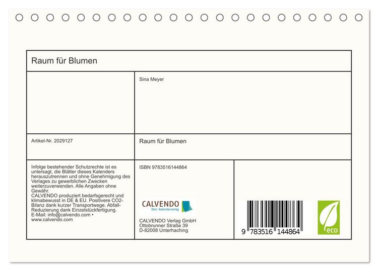 Produktbild: Raum f&uuml;r Blumen (Tischkalender 2026 DIN A5 quer), CALVENDO Monatskalender
