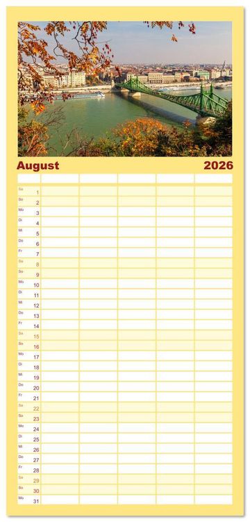 Produktbild: Familienplaner 2026 - Romantisches Budapest - Ungarns sch&ouml;ne Hauptstadt an der Donau mit 5 Spalten (Wandkalender, 21 x 45 cm) CALVENDO