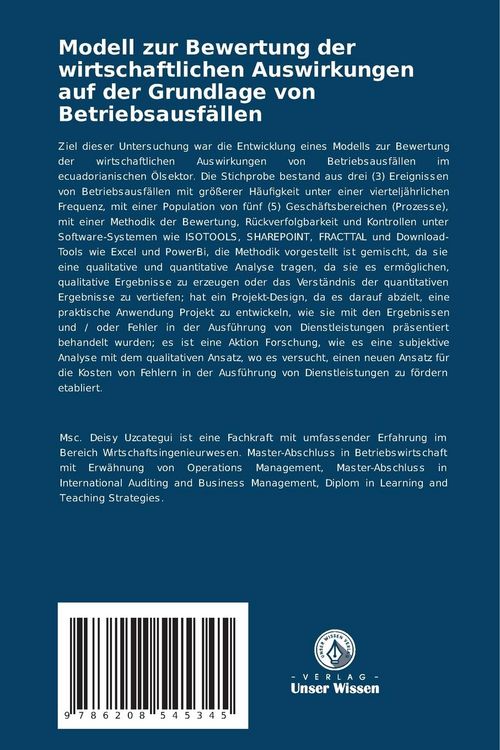Produktbild: Modell zur Bewertung der wirtschaftlichen Auswirkungen auf der Grundlage von Betriebsausf&auml;llen