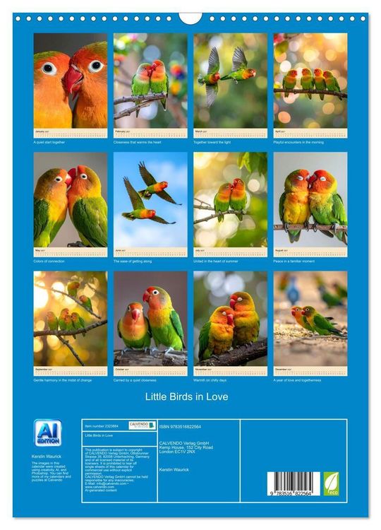 Produktbild: Little Birds in Love (Wall Calendar 2027 DIN A3 portrait), CALVENDO 12 Month Wall Calendar