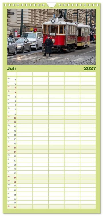 Produktbild: Familienplaner 2027 - Stra&szlig;enbahnklassiker auf Schienen mit 5 Spalten (Wandkalender, 21 x 45 cm) CALVENDO