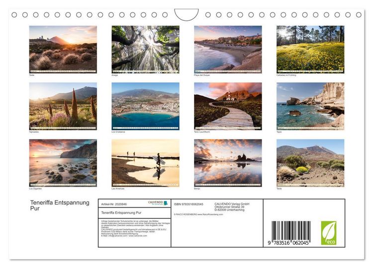 Produktbild: Teneriffa Entspannung Pur (Wandkalender 2026 DIN A4 quer), CALVENDO Monatskalender