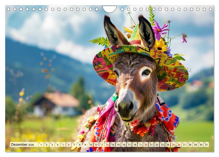 Produktbild: Esel mit Hut! Blumige Eleganz f&uuml;r ein modisches M&auml;rchen (Wandkalender 2026 DIN A4 quer), CALVENDO Monatskalender