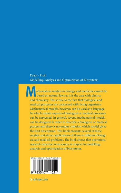 Produktbild: Modelling, Analysis and Optimization of Biosystems