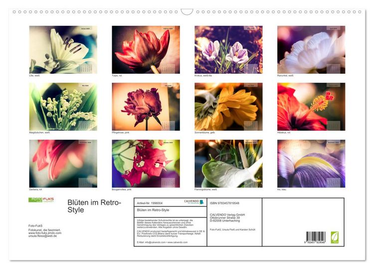 Produktbild: Bl&uuml;ten im Retro-Style (Wandkalender 2026 DIN A2 quer), CALVENDO Monatskalender
