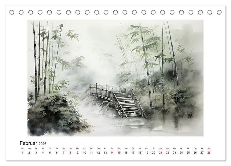 Produktbild: Heiwa - Friedliche Aquarelle im japanischen Stil (Tischkalender 2026 DIN A5 quer), CALVENDO Monatskalender