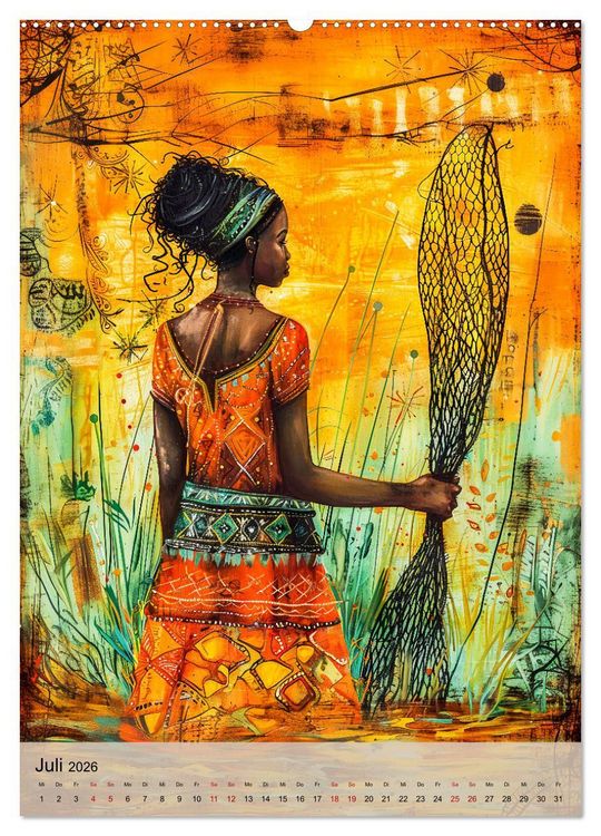 Produktbild: Afrikanische Eleganz - Illustrationen in harmonischen Farben (Wandkalender 2026 DIN A2 hoch), CALVENDO Monatskalender