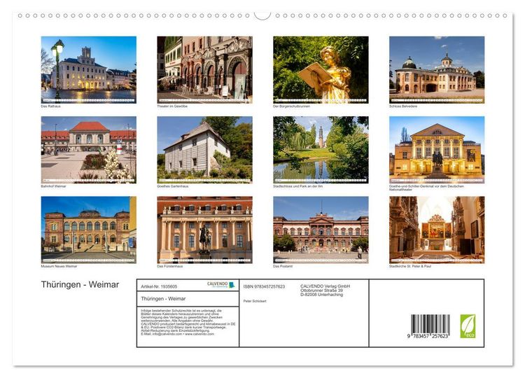 Produktbild: Th&uuml;ringen - Weimar (hochwertiger Premium Wandkalender 2026 DIN A2 quer), Kunstdruck in Hochglanz