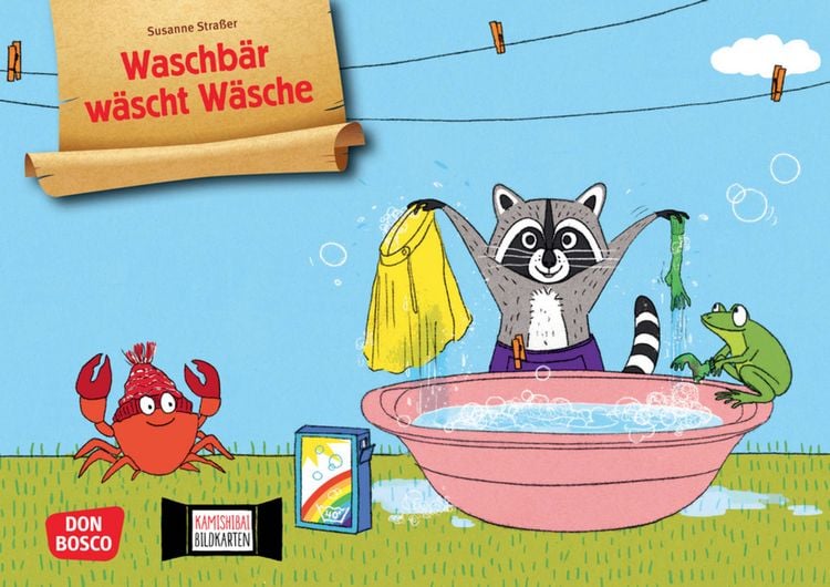 Produktbild: Waschb&auml;r w&auml;scht W&auml;sche. Kamishibai Bildkartenset