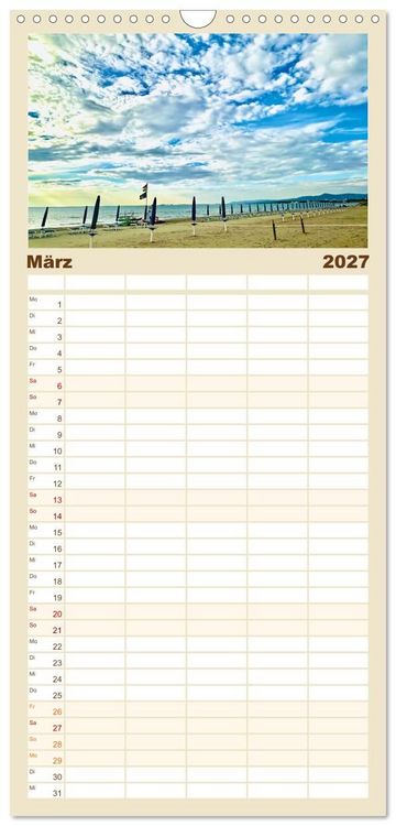 Produktbild: Familienplaner 2027 - Toskana - Etruskische K&uuml;ste mit 5 Spalten (Wandkalender, 21 x 45 cm) CALVENDO