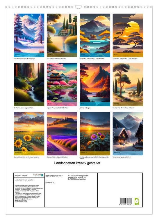 Produktbild: Landschaften kreativ gestaltet (Wandkalender 2026 DIN A2 hoch), CALVENDO Monatskalender