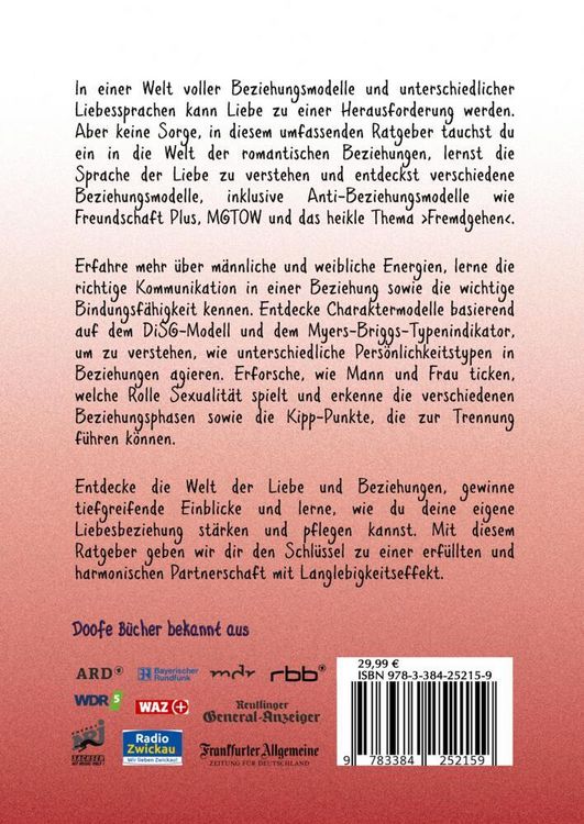 Produktbild: Beziehungsdoof - Dein Schl&uuml;ssel zu erf&uuml;llten Beziehungen: Ein umfassender Ratgeber zu Liebessprachen, Beziehungsmodellen und den Geheimnissen der roma