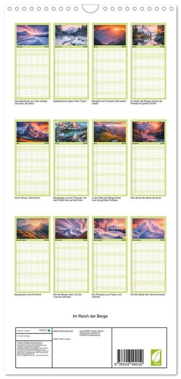 Produktbild: Familienplaner 2026 - Im Reich der Berge mit 5 Spalten (Wandkalender, 21 x 45 cm) CALVENDO
