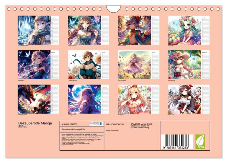 Produktbild: Bezaubernde Manga Elfen (Wandkalender 2026 DIN A4 quer), CALVENDO Monatskalender