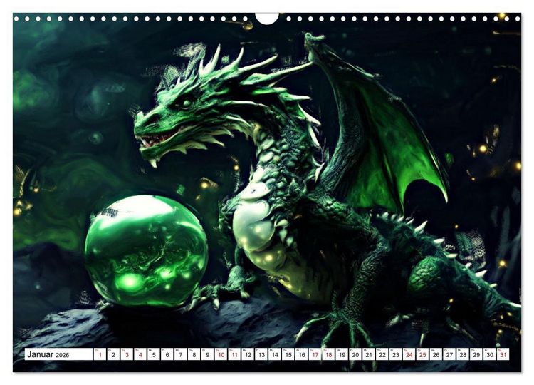 Produktbild: Drachen - Gef&uuml;rchtete, aber nicht immer b&ouml;se Fabelwesen (Wandkalender 2026 DIN A3 quer), CALVENDO Monatskalender