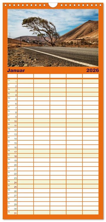 Produktbild: Familienplaner 2026 - Fuerteventura - Reise &uuml;ber die Vulkaninsel mit 5 Spalten (Wandkalender, 21 x 45 cm) CALVENDO
