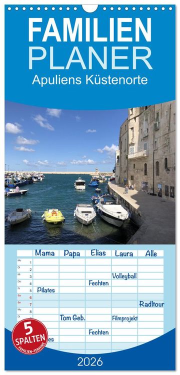 Produktbild: Familienplaner 2026 - Apuliens K&uuml;stenorte mit 5 Spalten (Wandkalender, 21 x 45 cm) CALVENDO