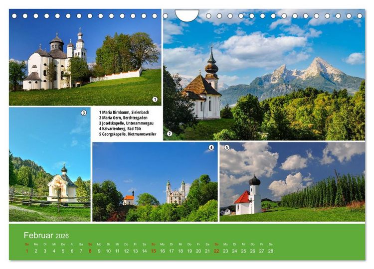 Produktbild: Kirchen und Kapellen als Ausflugsziele (Wandkalender 2026 DIN A4 quer), CALVENDO Monatskalender