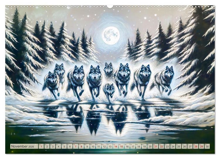 Produktbild: Die Eleganz der W&ouml;lfe - Mythische Begegnungen in der Natur (hochwertiger Premium Wandkalender 2026 DIN A2 quer), Kunstdruck in Hochglanz