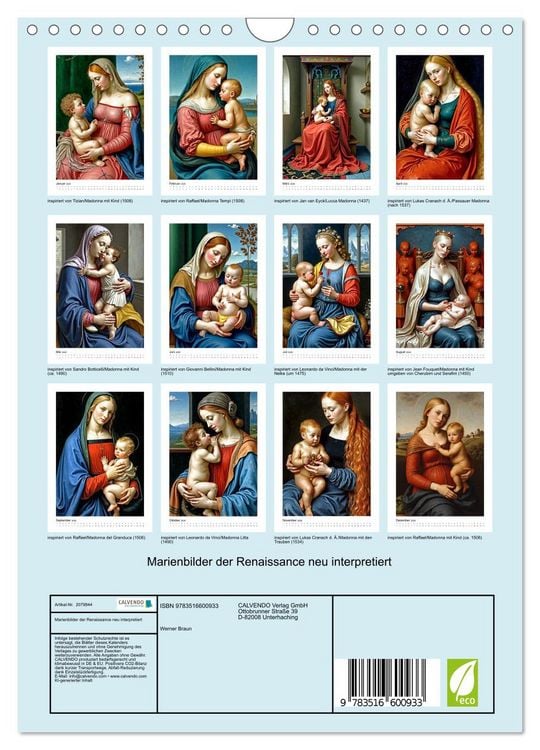 Produktbild: Marienbilder der Renaissance neu interpretiert (Wandkalender 2026 DIN A4 hoch), CALVENDO Monatskalender