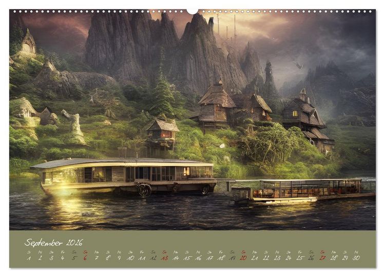Produktbild: Romantische Fantasy Hausboote Magische Stimmungen in der D&auml;mmerung (Wandkalender 2026 DIN A2 quer), CALVENDO Monatskalender