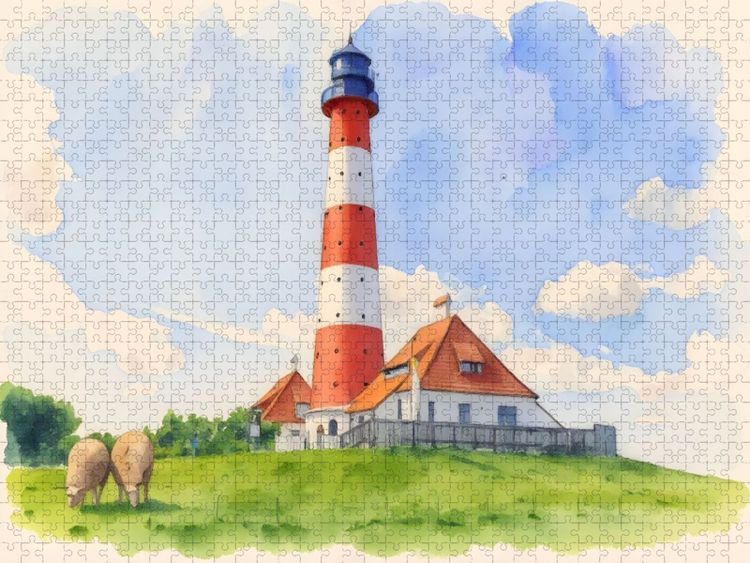 Produktbild: CALVENDO Puzzle Leuchtturm Westheversand | 1000 Teile Lege-Gr&ouml;&szlig;e 64x48cm Foto-Puzzle f&uuml;r gl&uuml;ckliche Stunden
