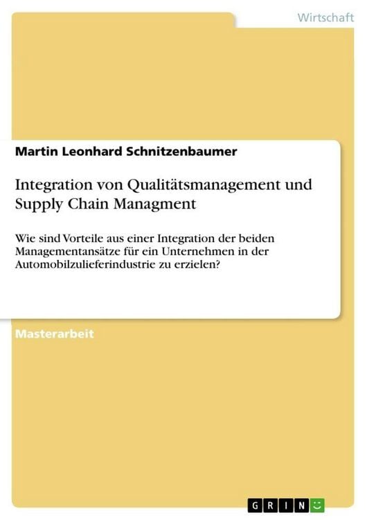 Produktbild: Integration von Qualit&auml;tsmanagement und Supply Chain Managment