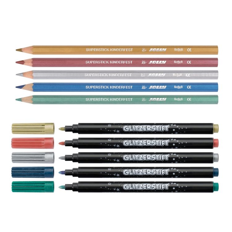 Produktbild: JOLLY Buntstifte Glitzerset Farbstifte und Fasermaler, 10er Set