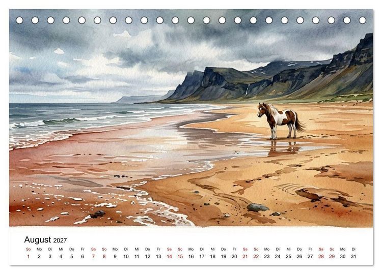 Produktbild: Magie der Islandpferde im Aquarellstil (Tischkalender 2027 DIN A5 quer), CALVENDO Monatskalender