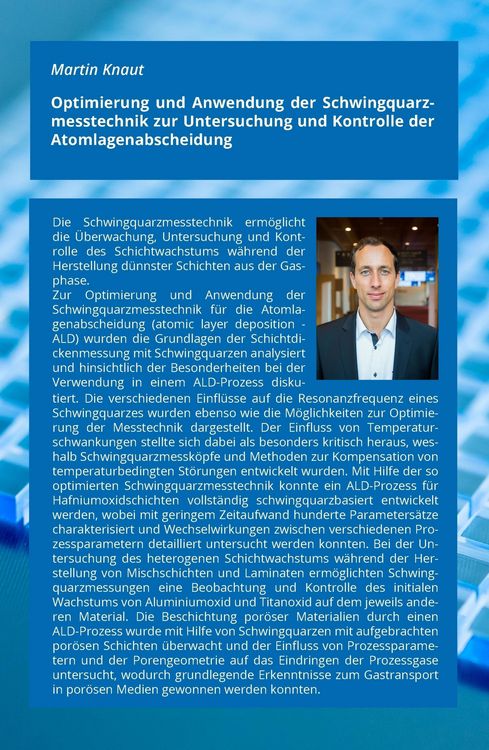 Produktbild: Optimierung und Anwendung der Schwingquarzmesstechnik zur Untersuchung und Kontrolle der Atomlagenabscheidung