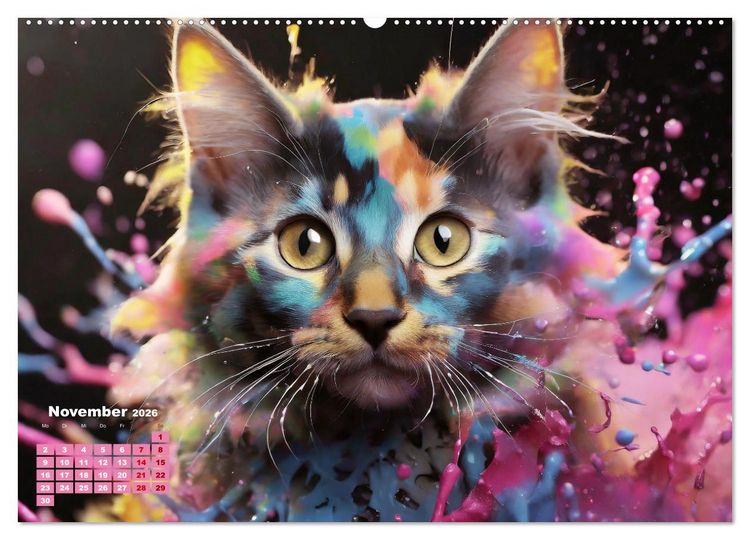 Produktbild: Splash - Katzen im Farbrausch (hochwertiger Premium Wandkalender 2026 DIN A2 quer), Kunstdruck in Hochglanz