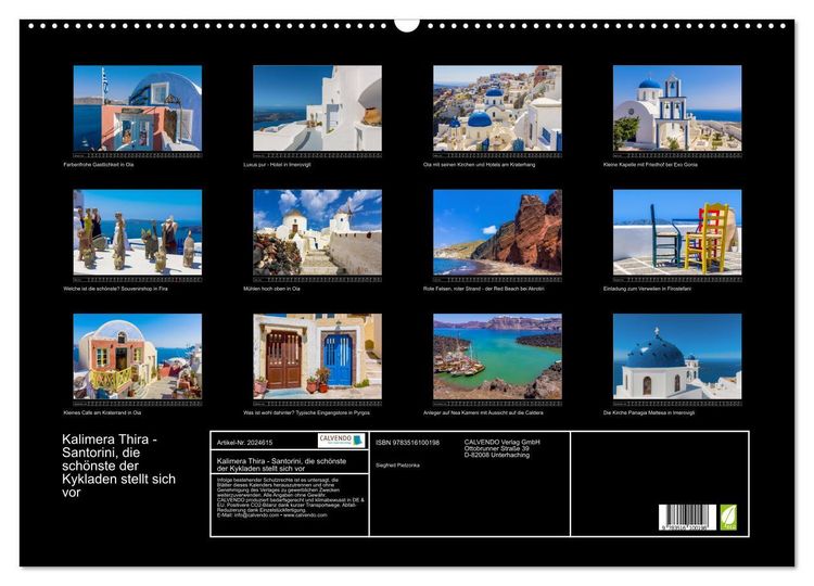 Produktbild: Kalimera Thira - Santorini, die sch&ouml;nste der Kykladen stellt sich vor (Wandkalender 2026 DIN A2 quer), CALVENDO Monatskalender