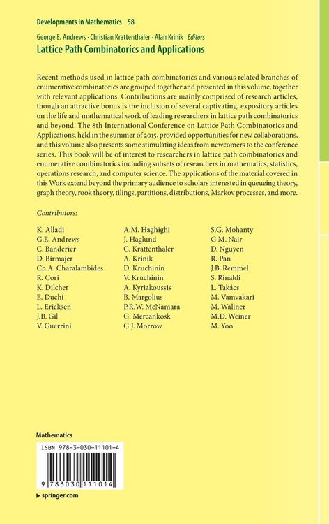 Produktbild: Lattice Path Combinatorics and Applications